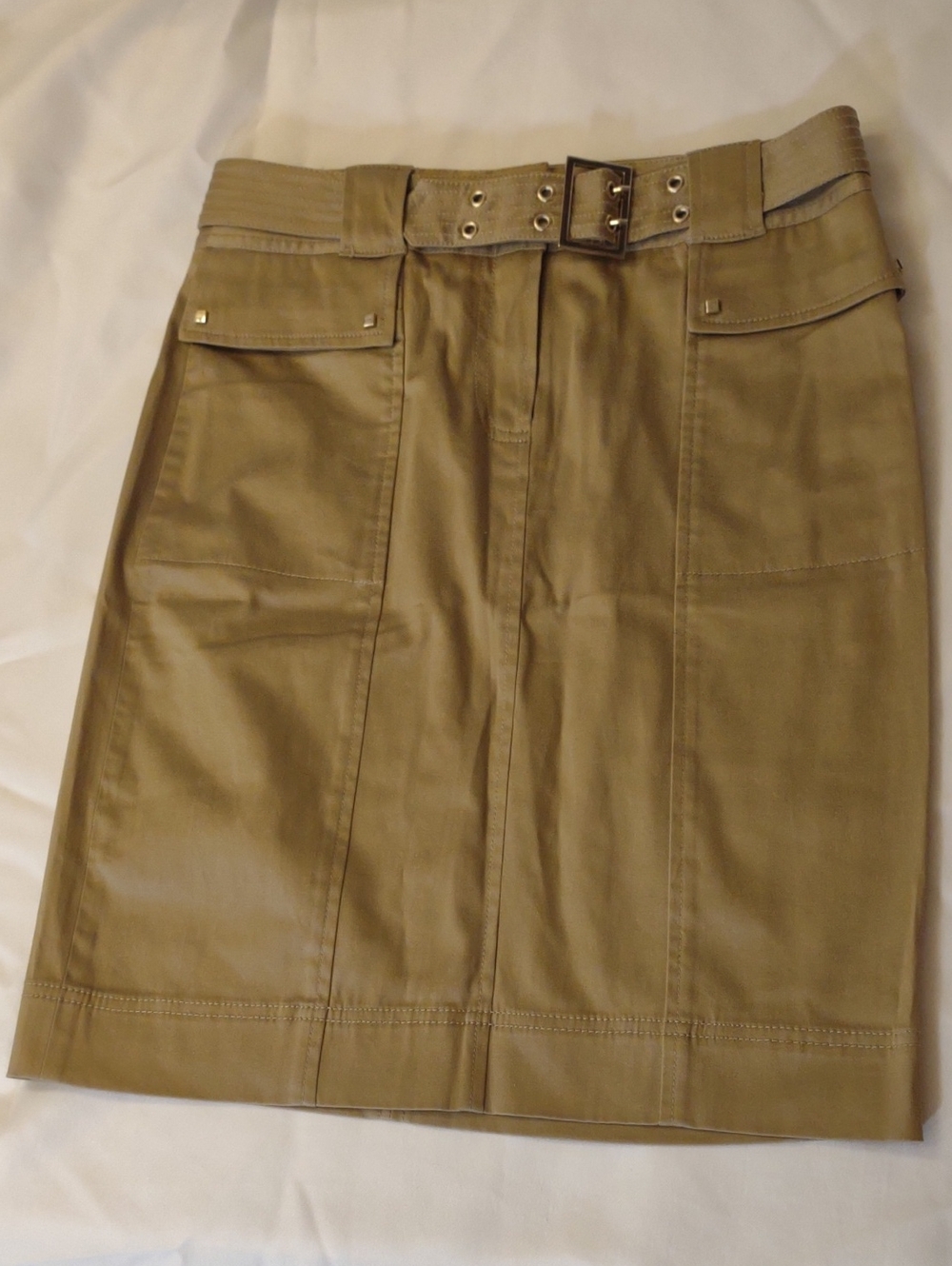 NWOT Anne Klein High-Rise Utility Pencil Skirt - Khaki w/ Belt Detail - Sz. 2